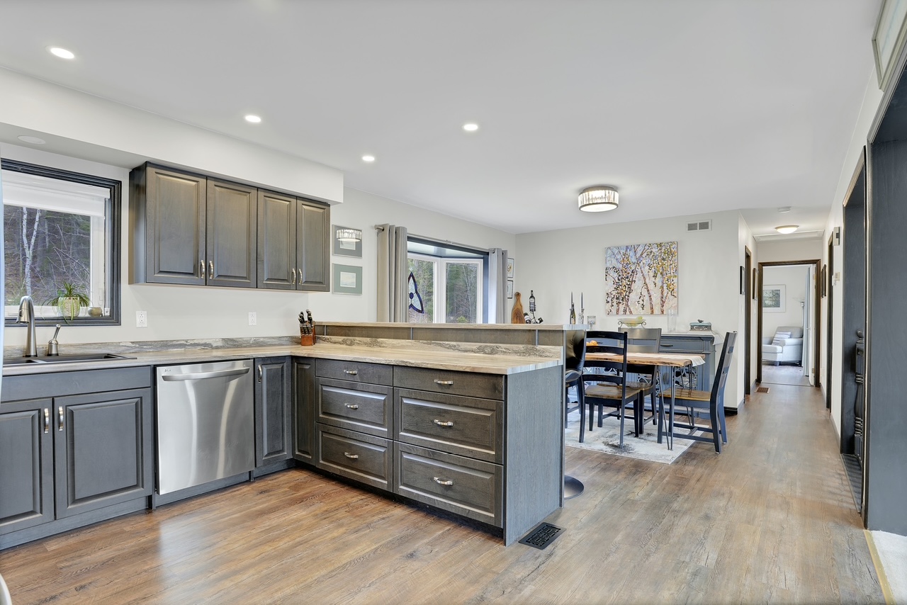 Kitchen island and dining area