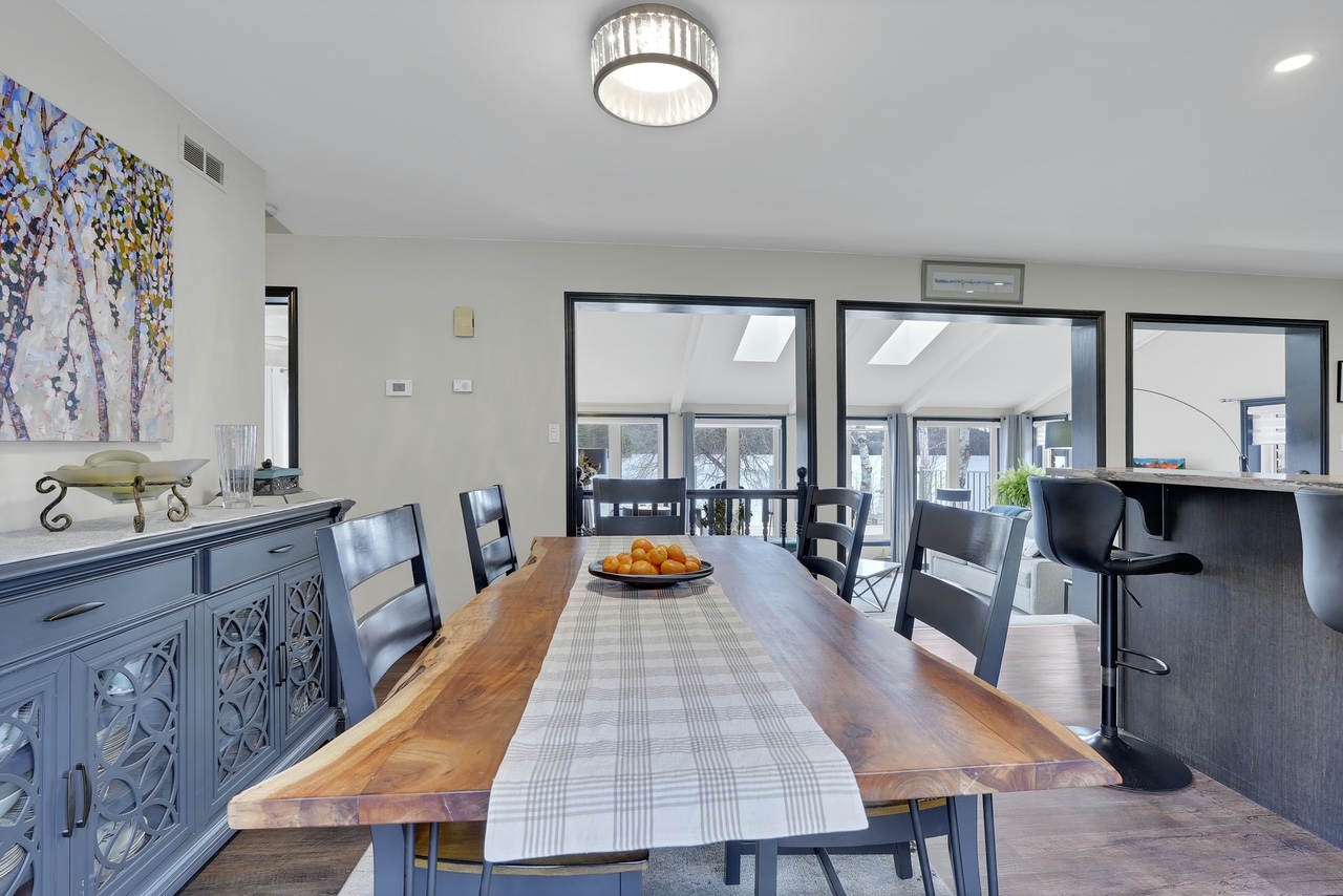 Dining room with table set for a meal